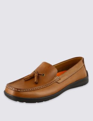 Airflex&trade; Leather Tassel Slip-On Shoes
